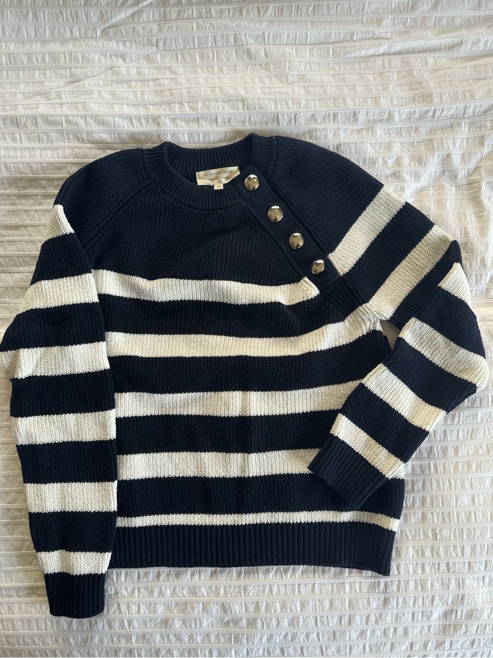 Sezane Gary Jumper in Navy Ecru Stripe - Picture 3 of 7